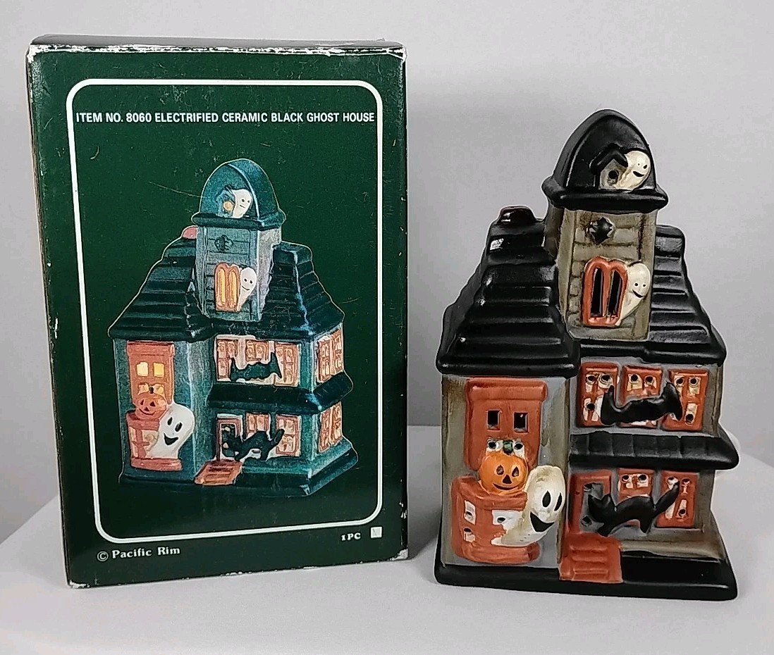 Vintage Pacific Rim Electrified Ceramic Haunted Black Ghost House 8061