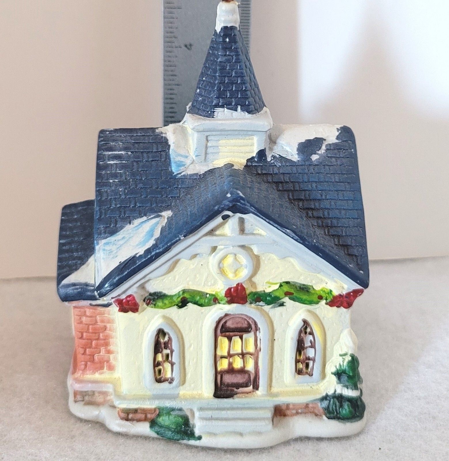 Vintage Christmas Village Porcelain Church Unbranded No Light 4 1/2″T No Box