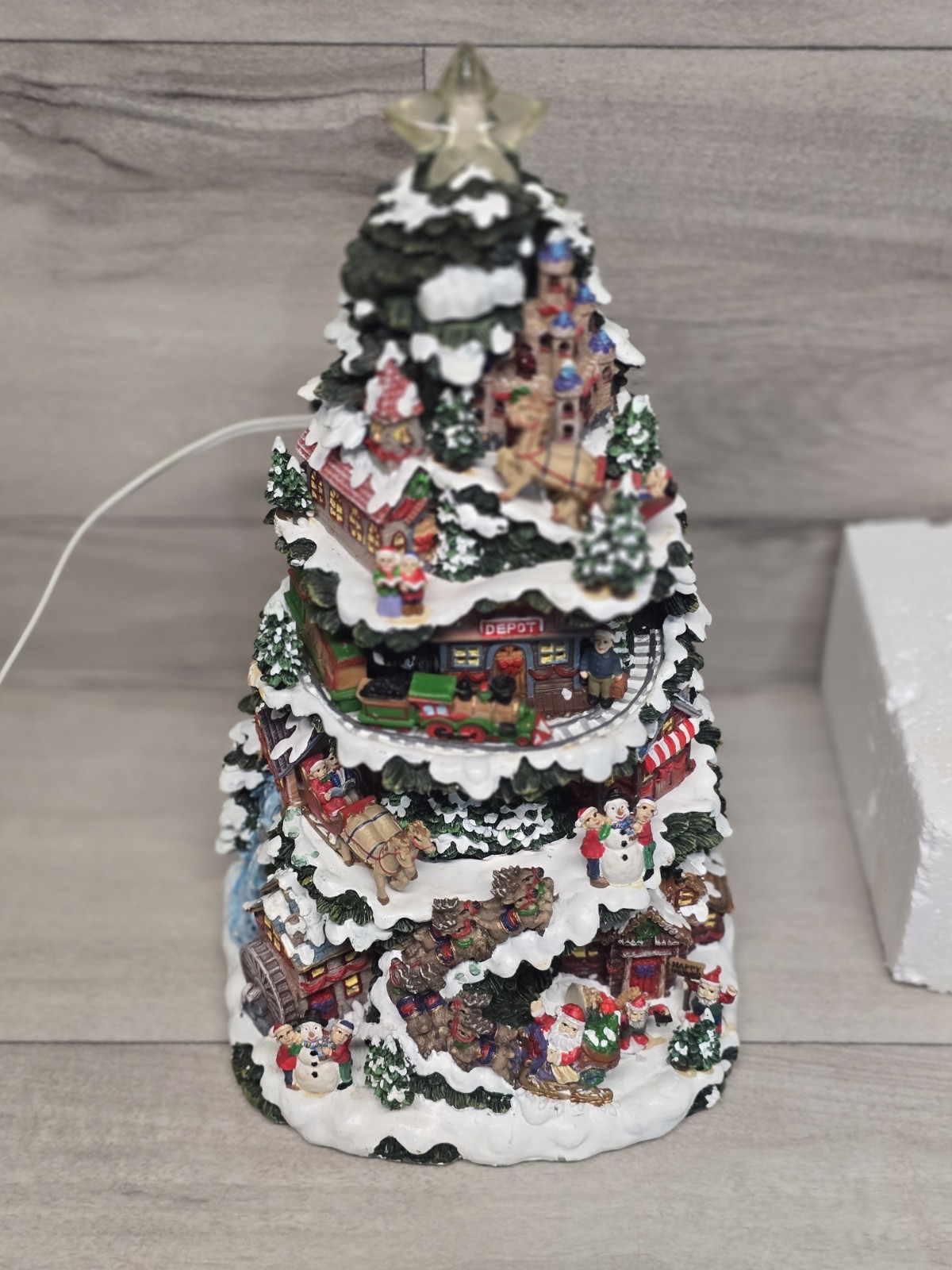 Vtg Kmart Trim A Tree Lighted Christmas Tree Village Scene Holiday Decor 13.5″
