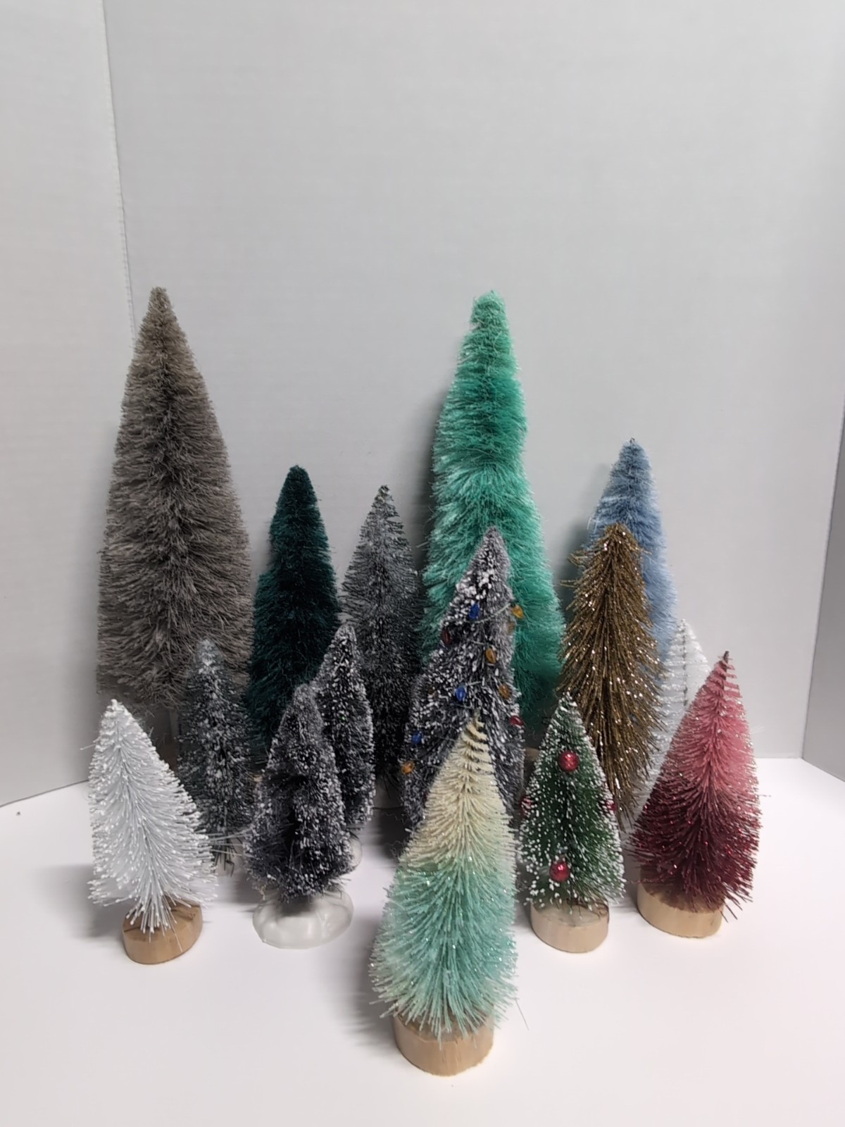 Lot Of 15 Village Christmas Trees, Accessories , Decor Inches, Colorful,