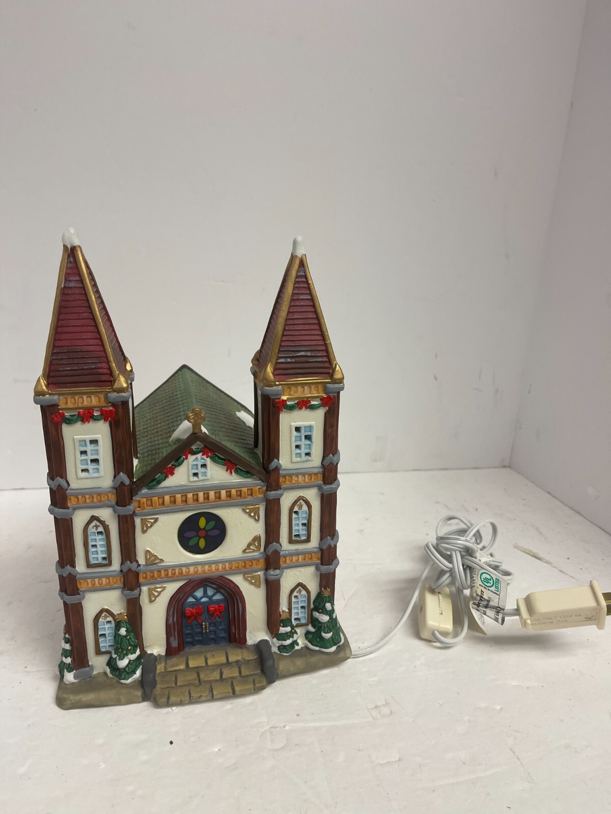 Christmas Village Lighted Church , Hand Painted Porcelain XPH-55 Galleria CR793