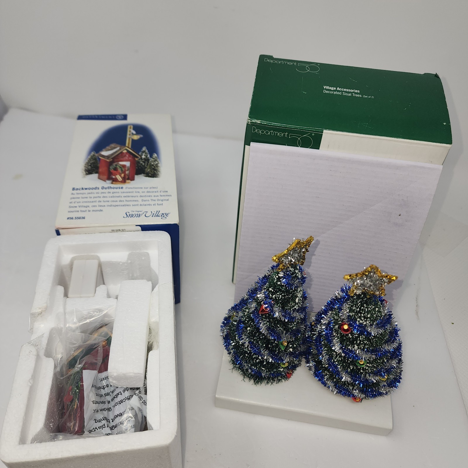 Department 56 Original Snow Village Lighted Backwood Outhouse Sisal Tree In Box