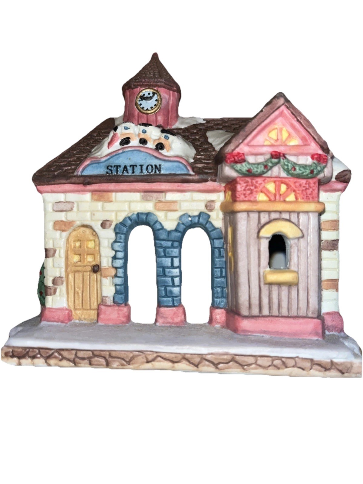Dickens Collectables Sugar Creek County Train Station Lighted 1995 Faded To Pink