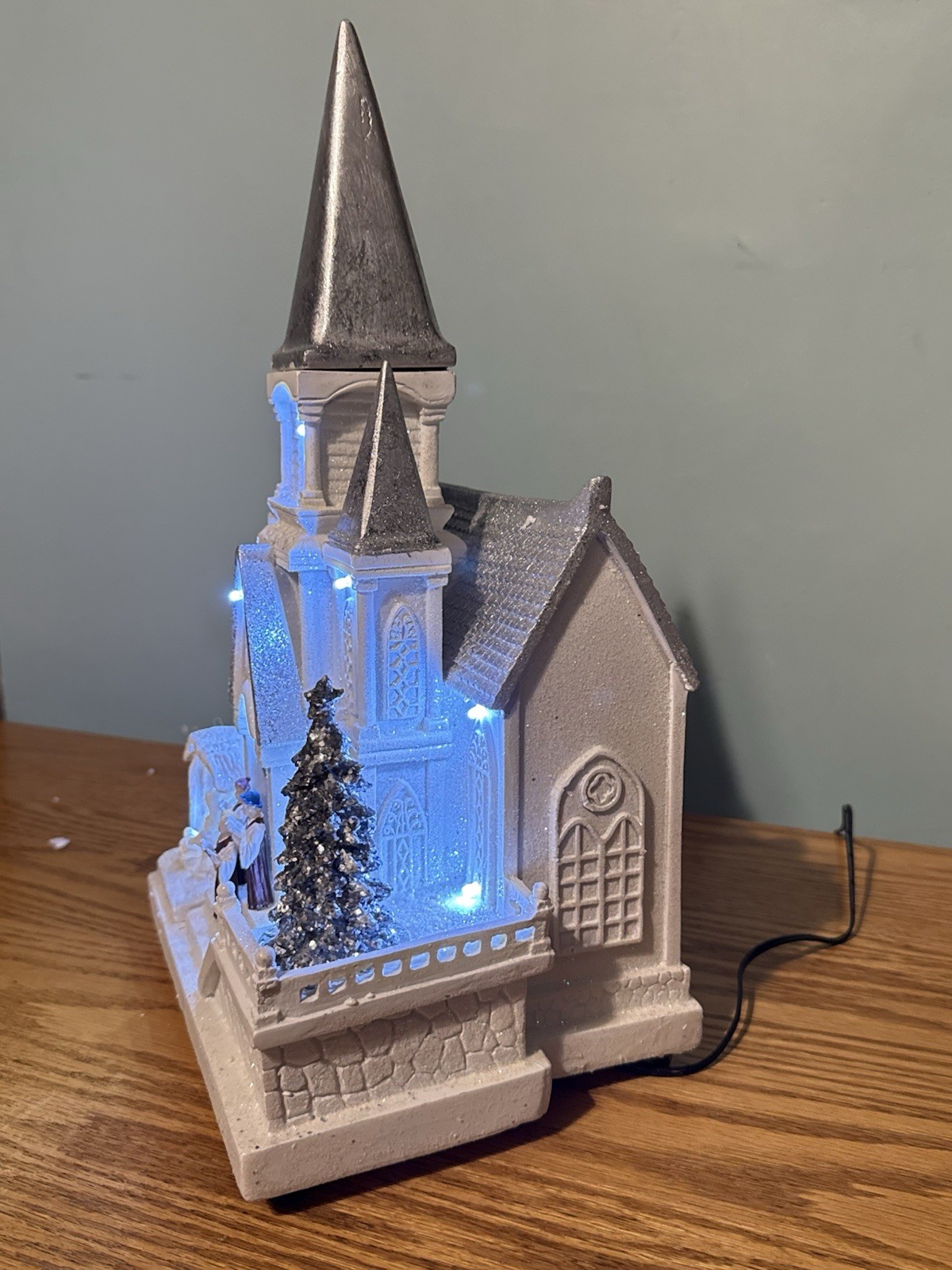 Enchanted Forest Illuminated Glitter Resin White Church Christmas Village House