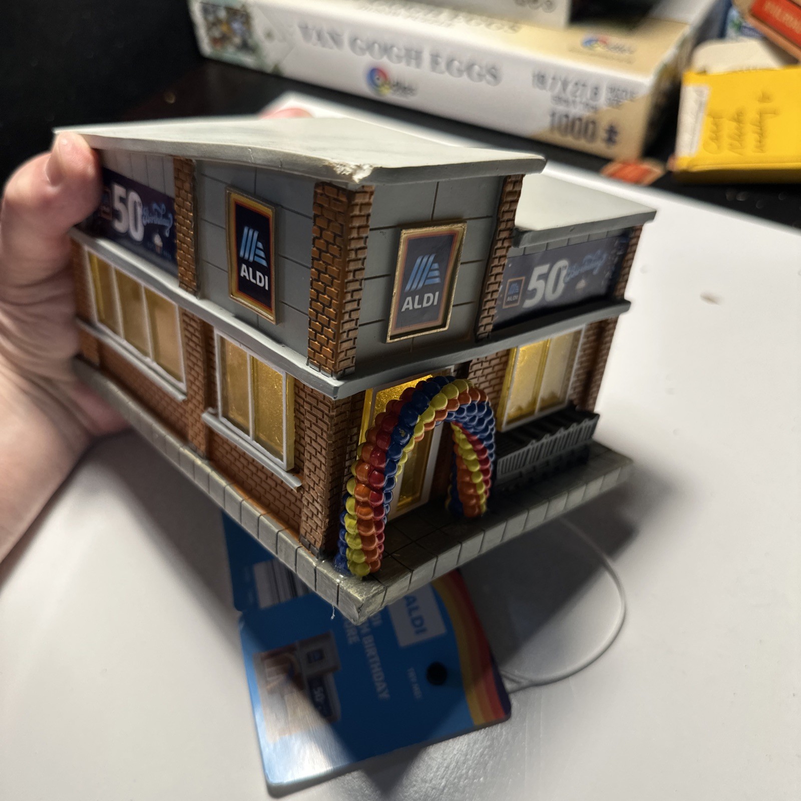 Aldi 50th Birthday Light Up Store Building Village 7 X 4” NWT (Damaged Roof)