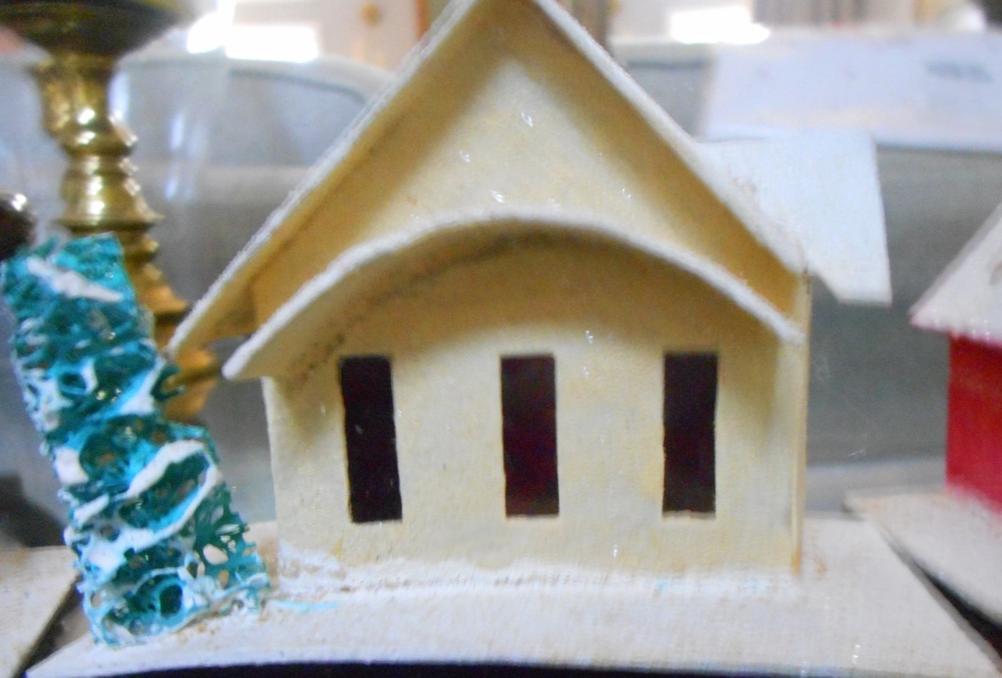 Christmas Village Japan Putz Cardboard Glitter Cello Houses Lot of 3