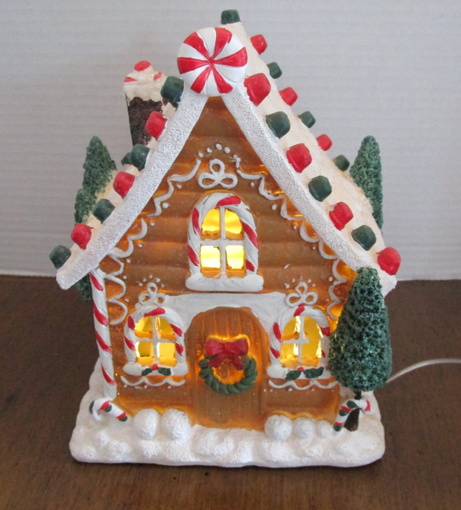 8″ Lighted Gingerbread Christmas House Decor Battery Operated Holiday Home