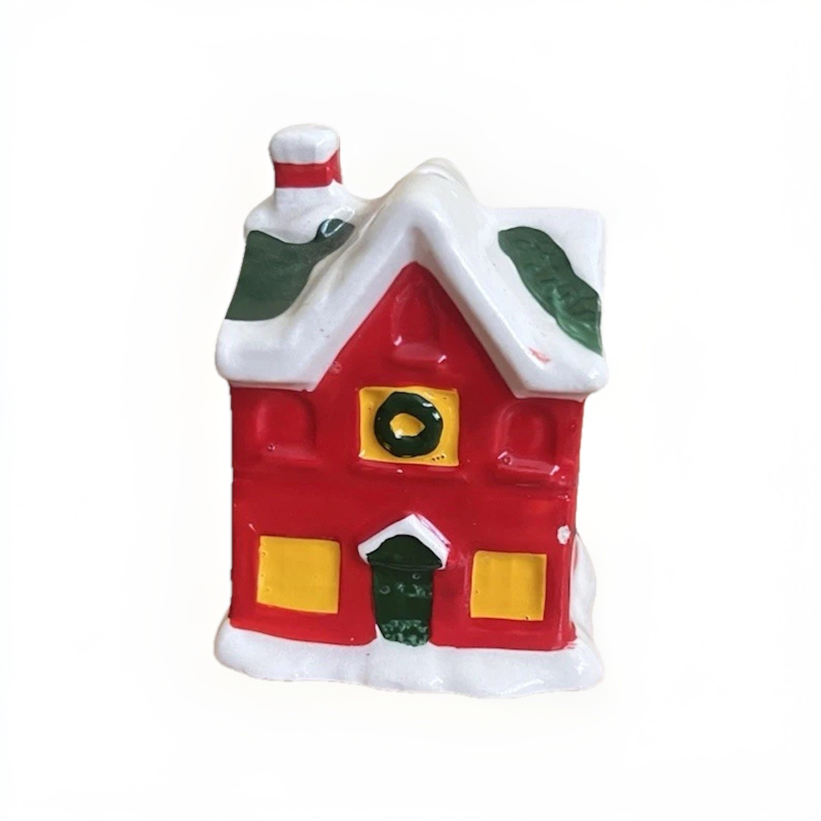Red Ceramic House Holiday Snow Christmas Small Decoration VTG MCM Collectible