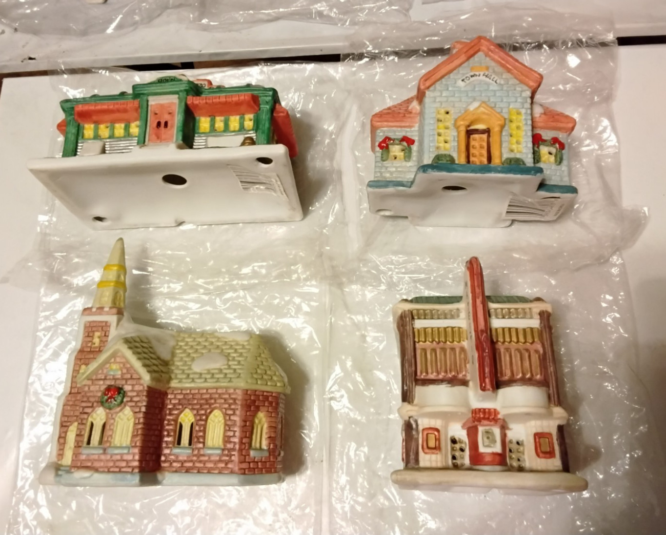 Christmas Village Porcelain Light Houses & Metal/Other Figurine Lot Used 4 Boxes