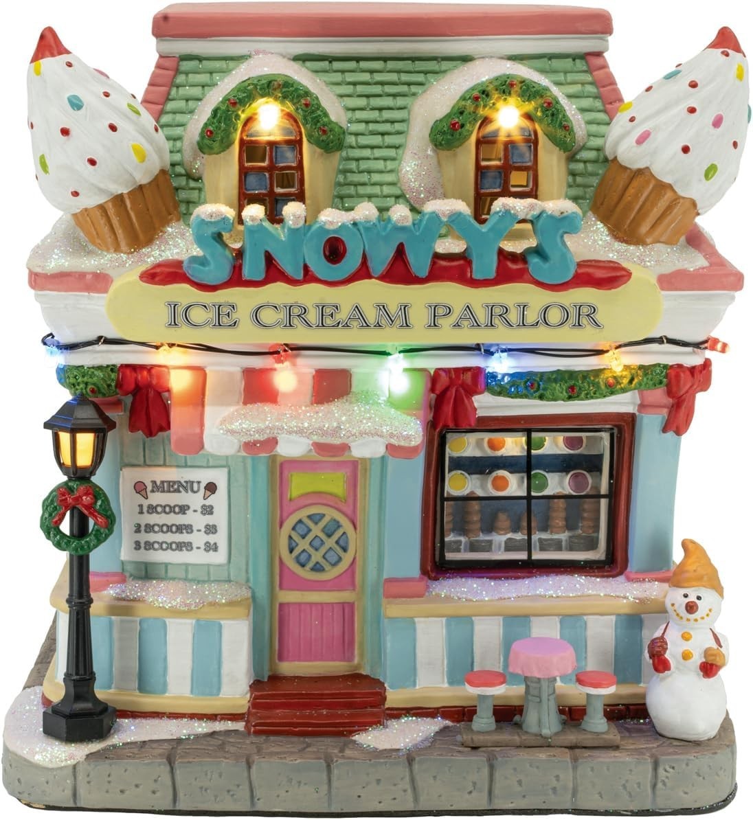 Snowy’s Ice Cream Parlor Porcelain Christmas Village with LED Lights