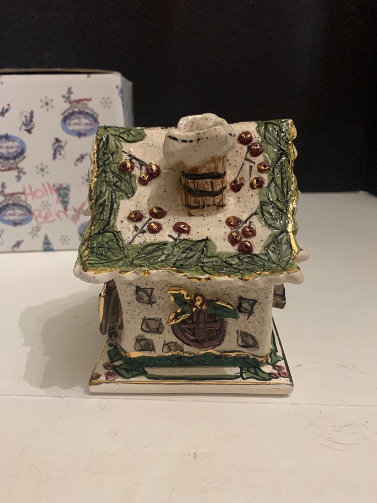 2000 Blue Sky Christmas Collection Holly Berry Tealight House Heather Goldminc