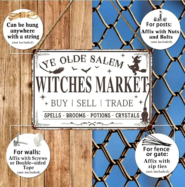 YE OLDE SALEM WITCHES MARKET 12″ Metal Sign Wall Decoration Halloween NEW