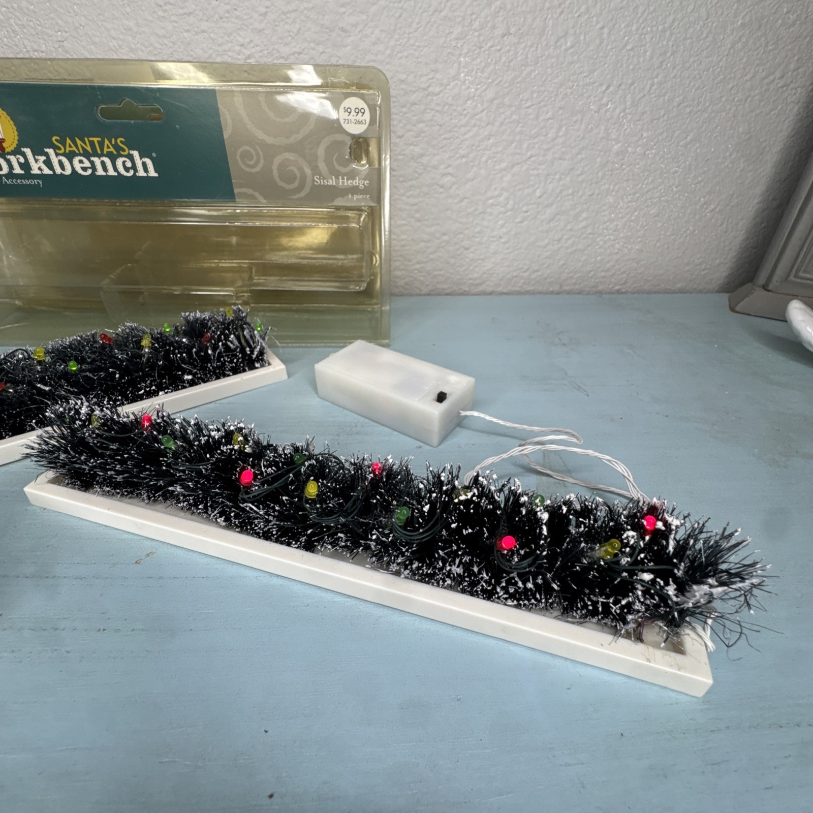 (2) Santa’s Workbench Sisal Hedge Fiber Optic Illuminated Christmas Village
