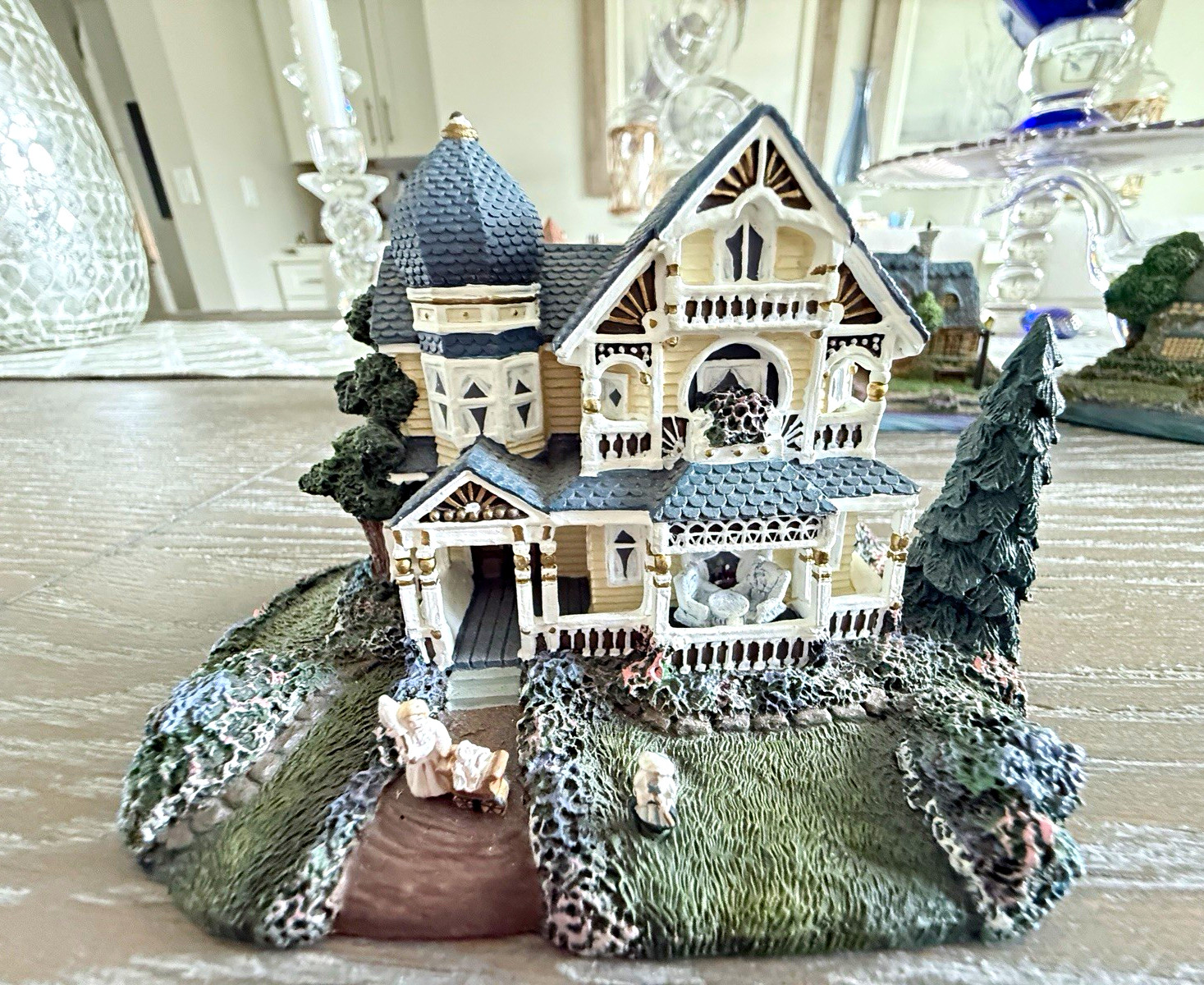 Victorian Miniature Village House Buildings Lot of 7, Painted Resin, Multicolor