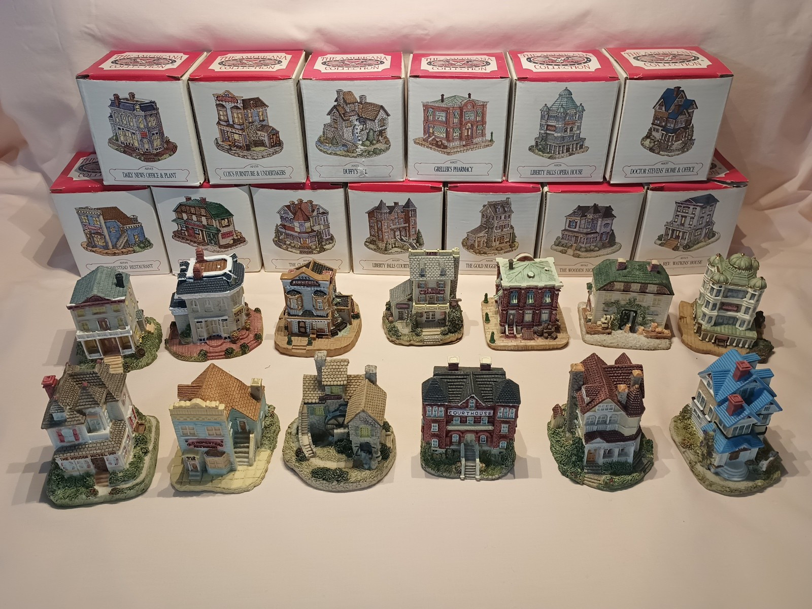 Vintage The Americana Collection Village Houses 13 Pieces, about 3 inches tall