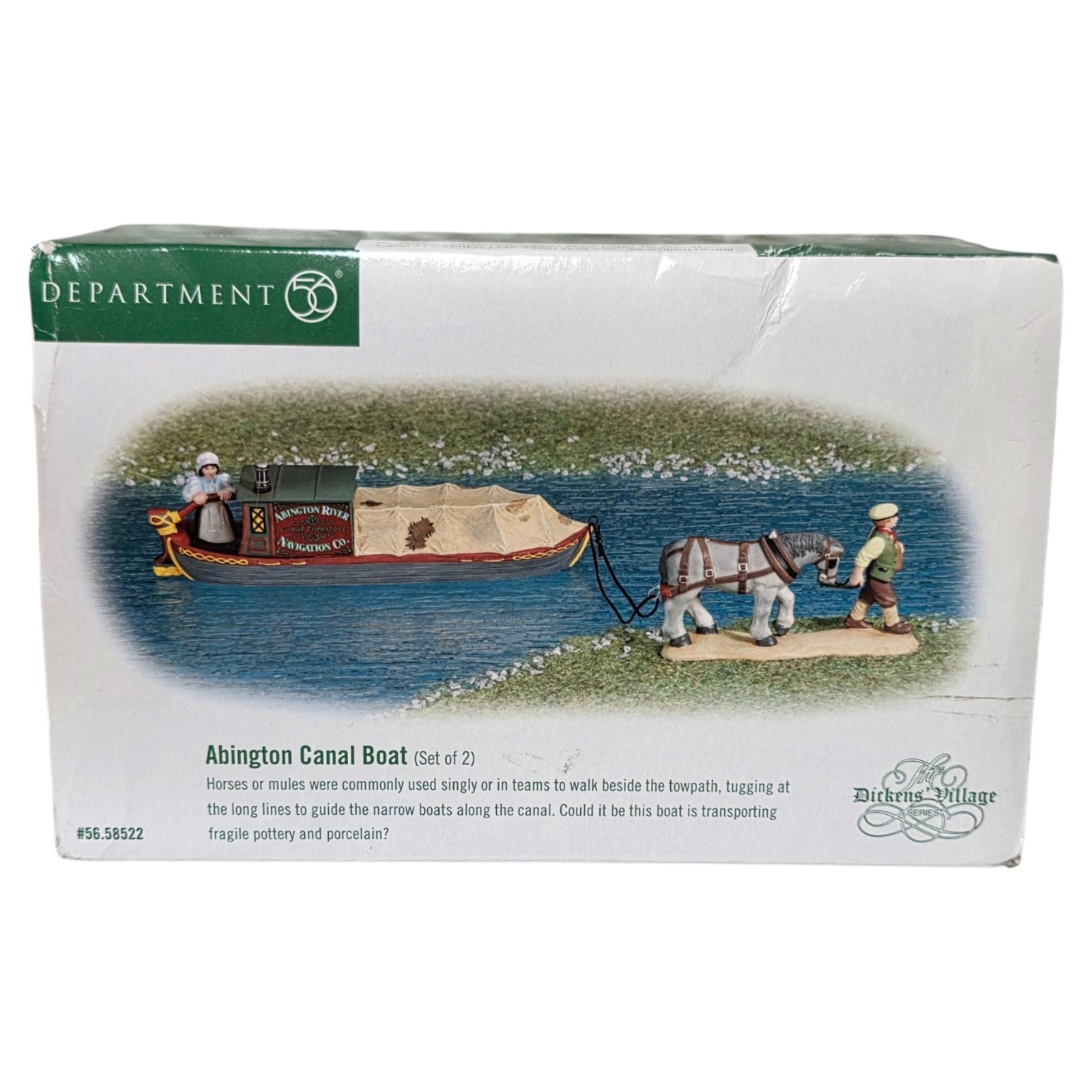 Dept 56 Dickens Village Abington Canal Boat Set of 2 #58522 Retired Boxed