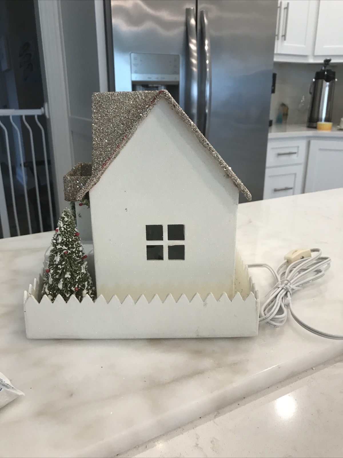 POTTERY BARN Vintage Wood Lighted Glitter S Christmas Holiday House German Glass
