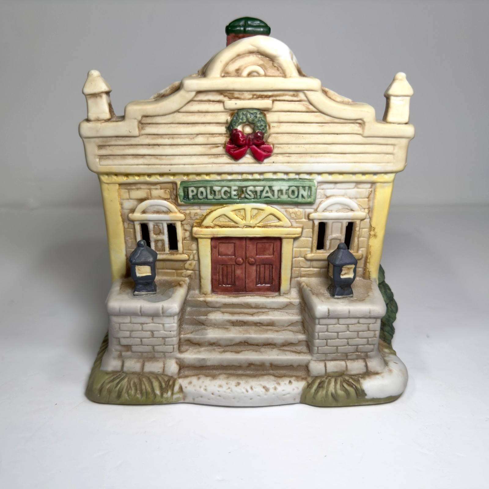 Vintage Ceramic Christmas Village Police Station 1991 No Cord No Box XMAS Town