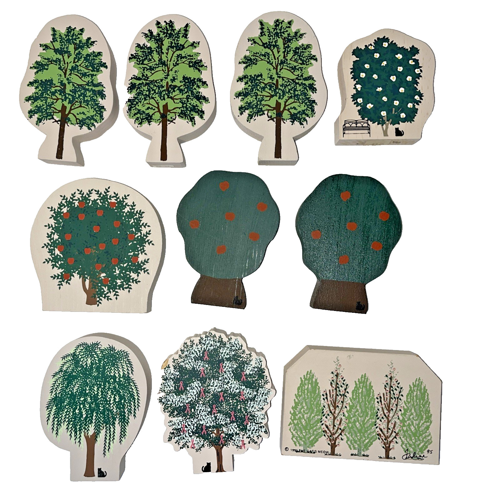 The Cats Meow Village 10 Piece Trees Breast Cancer Summer Pears Signed Summer