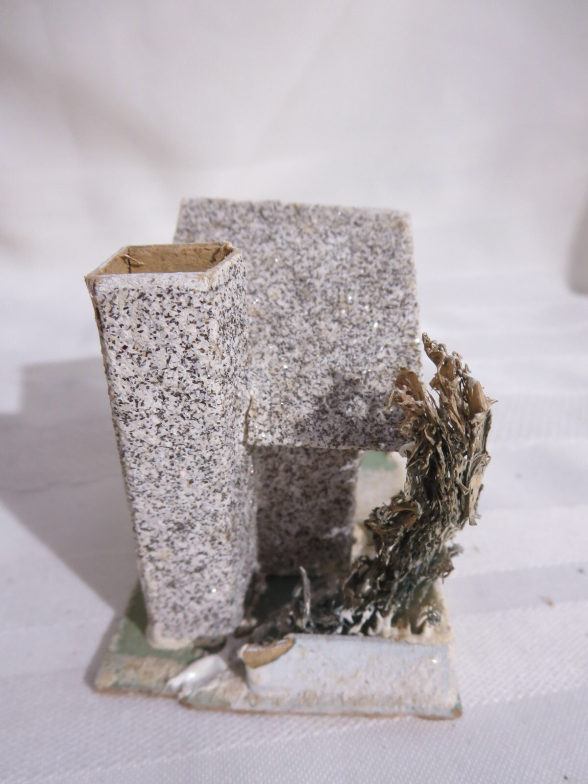 Vintage Christmas Putz Type Grey House Tree Glitter Fence