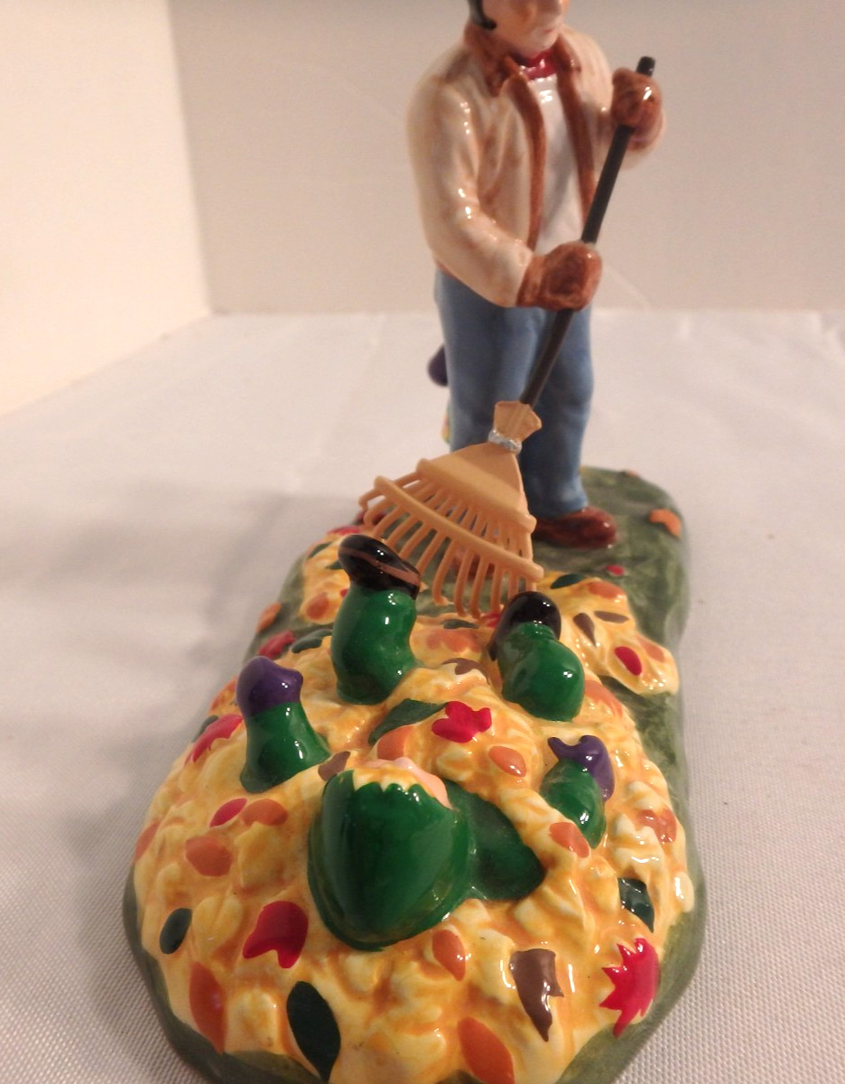 Dept 56 Preparing for Halloween #54982, Raking Leaves, Ceramic