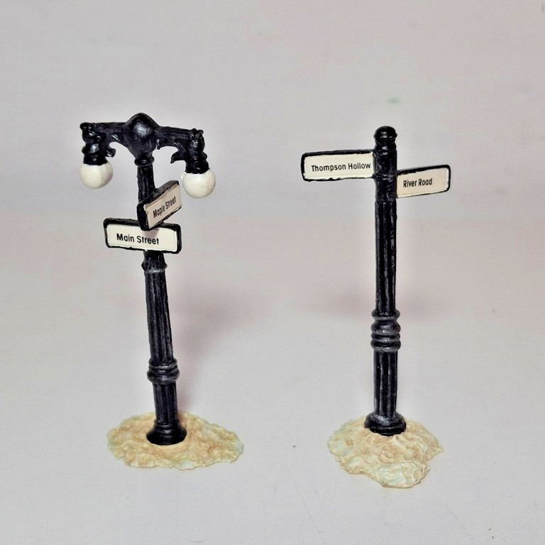 Dept 56 and Unbranded Christmas Village Signs, Mailbox, Fire Hydrant, Lot of 10