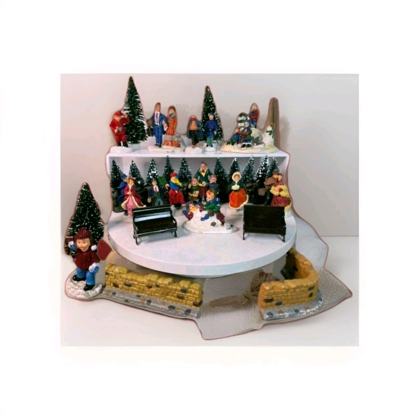 Lot Of 30+ Vintage Hand Painted Resin Christmas Village Carolers Snowman Trees