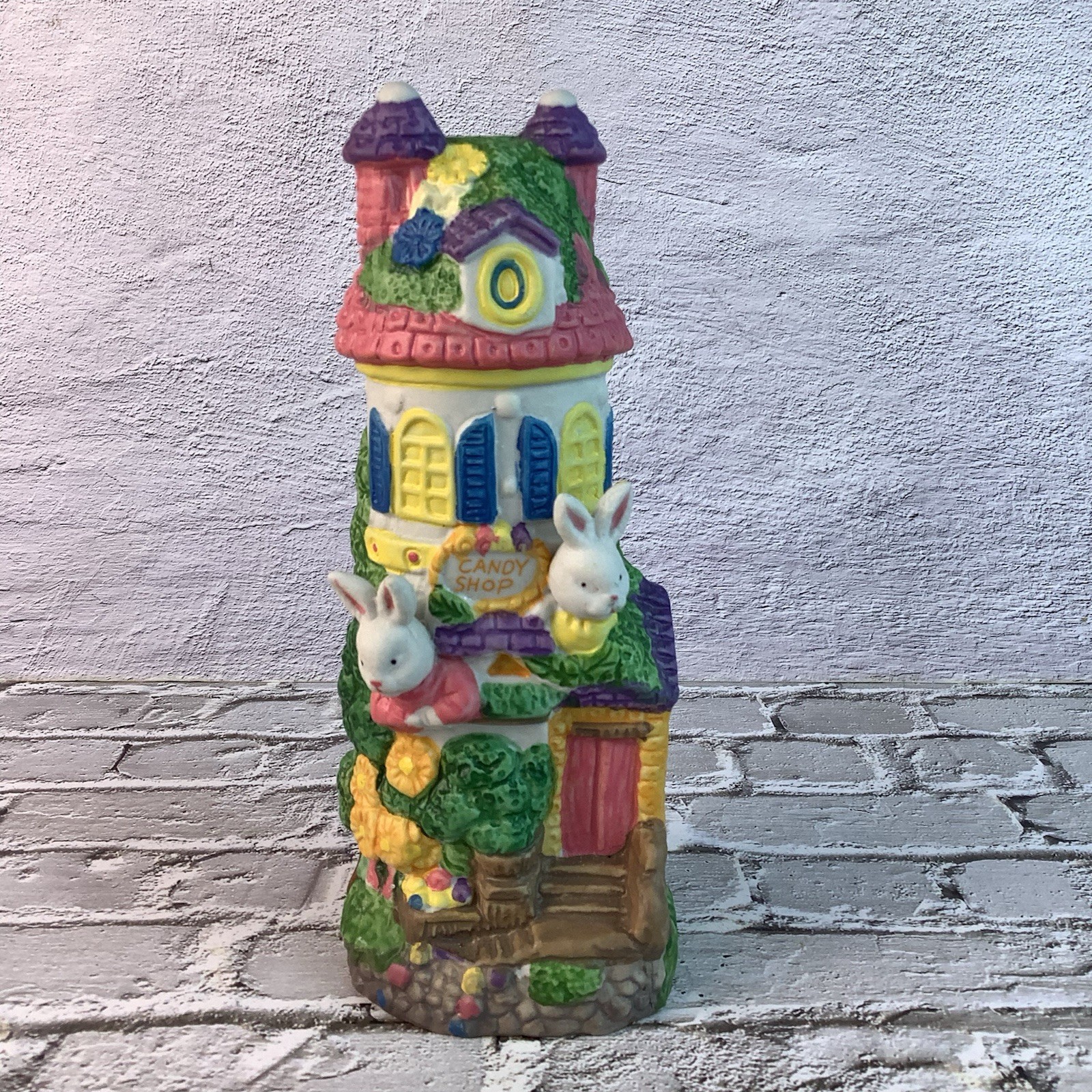 Vintage Cottontail Cottage Candy Shop HandPainted Porcelain Figurine 6”H
