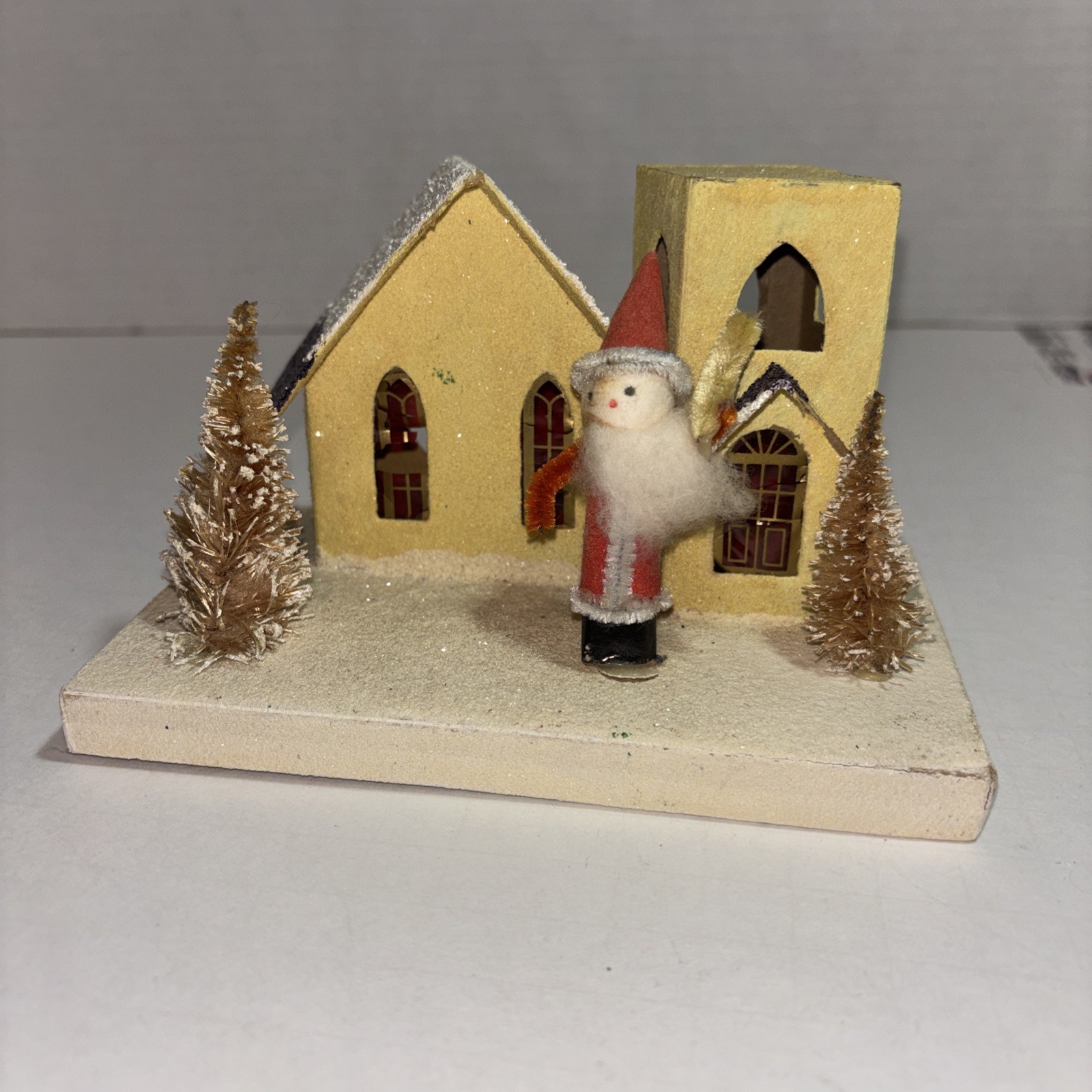Vintage Japan Putz Christmas House With Santa Claus Bottle Trees Mica