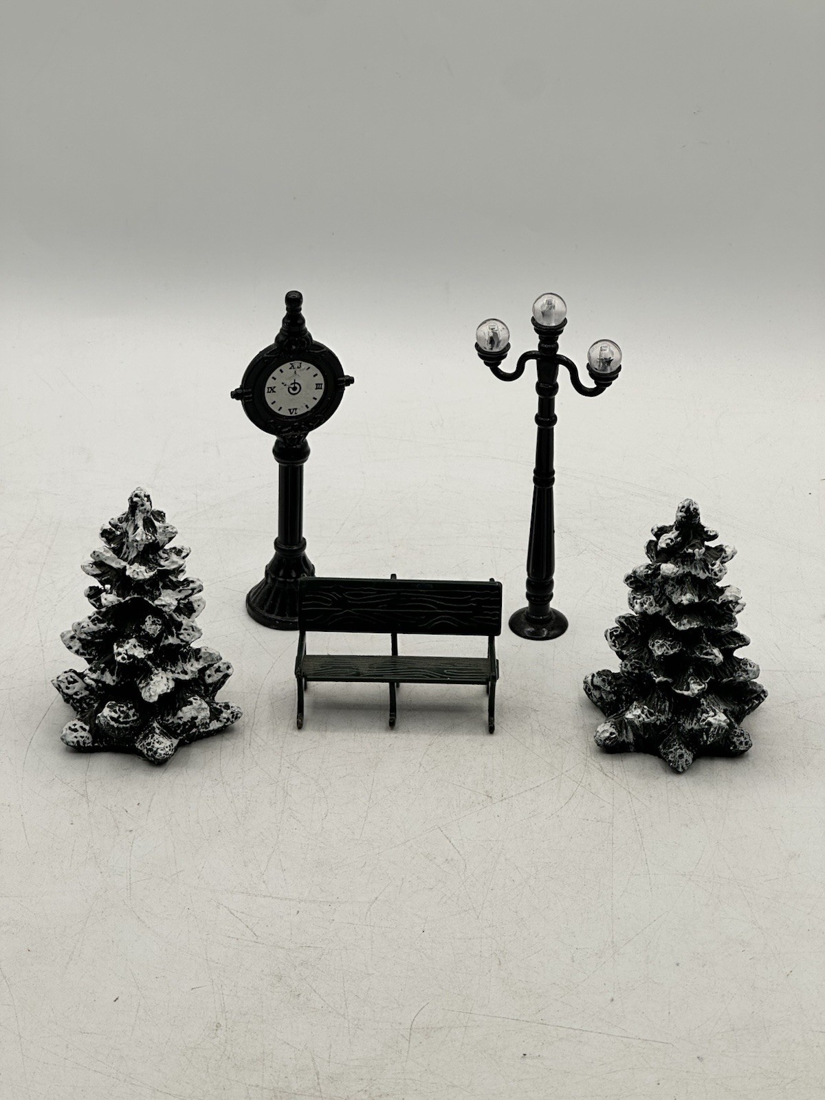 Christmas Village Miniatures Cast Metal And Resin Park Scene Set Of Five