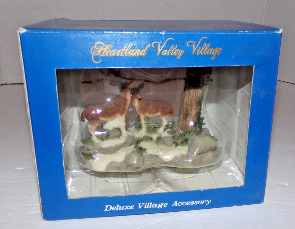 Heartland Valley Village Deluxe Accessory 4″ h Deer Elk Couple w/No Hunting Sign
