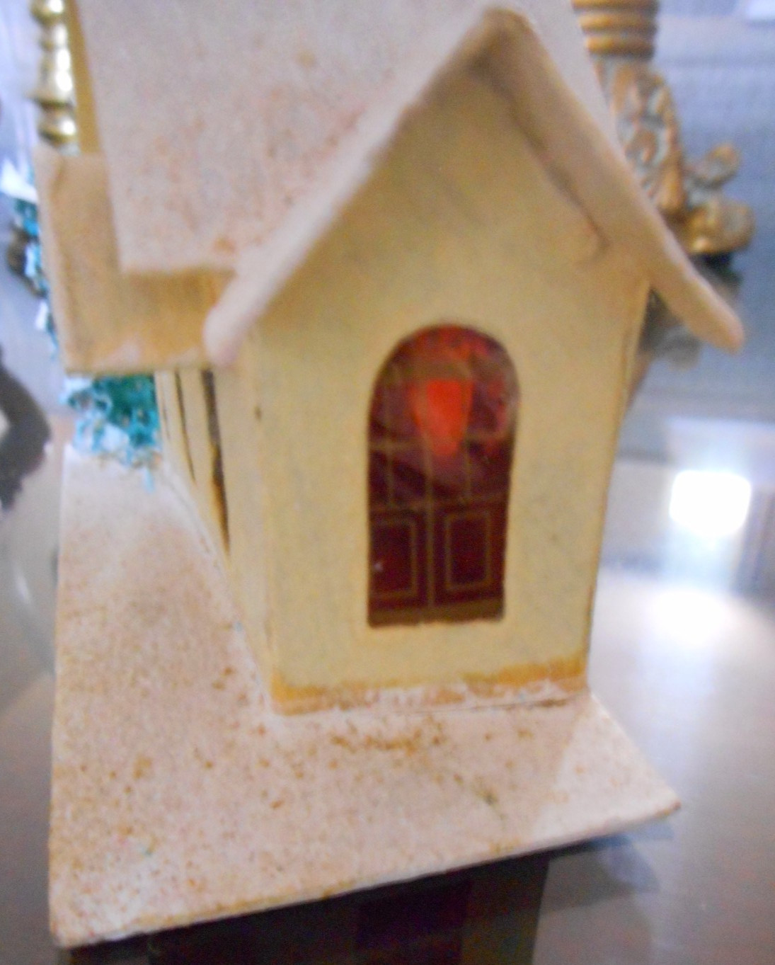 Christmas Village Japan Putz Cardboard Glitter Cello Houses Lot of 3