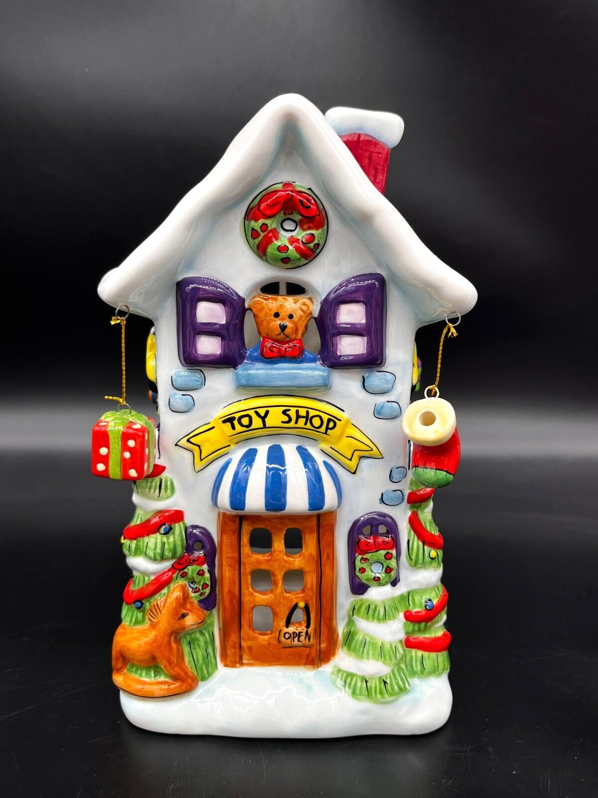 Elements Christmas Toy Shop Hand Painted Dangling Toys Ceramic Tealight Holder