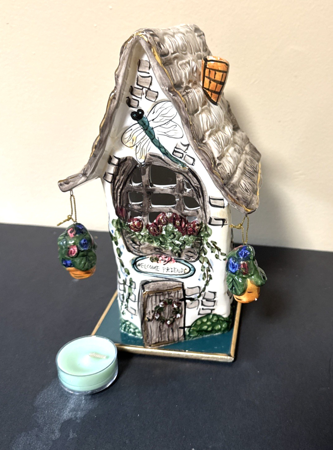 Blue Sky Clayworks Welcome Friends Tealight Heather Goldminc free candle 8″