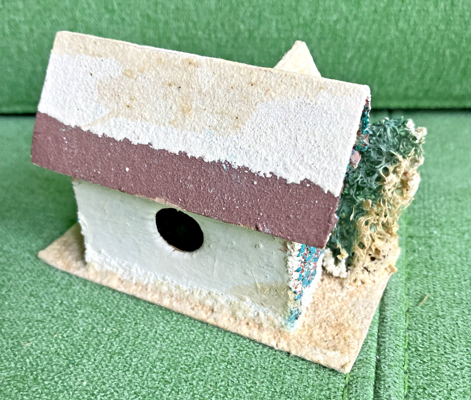 5 Different VTG Christmas Putz Houses, Cardboard w Mica Glitter, Windows, Trees
