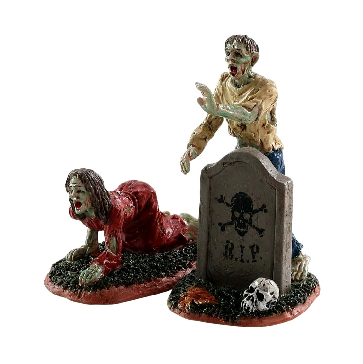 Lemax ZOMBIES Crawling Tombstone Set of 2 # 82567 Halloween Spooky Town Village