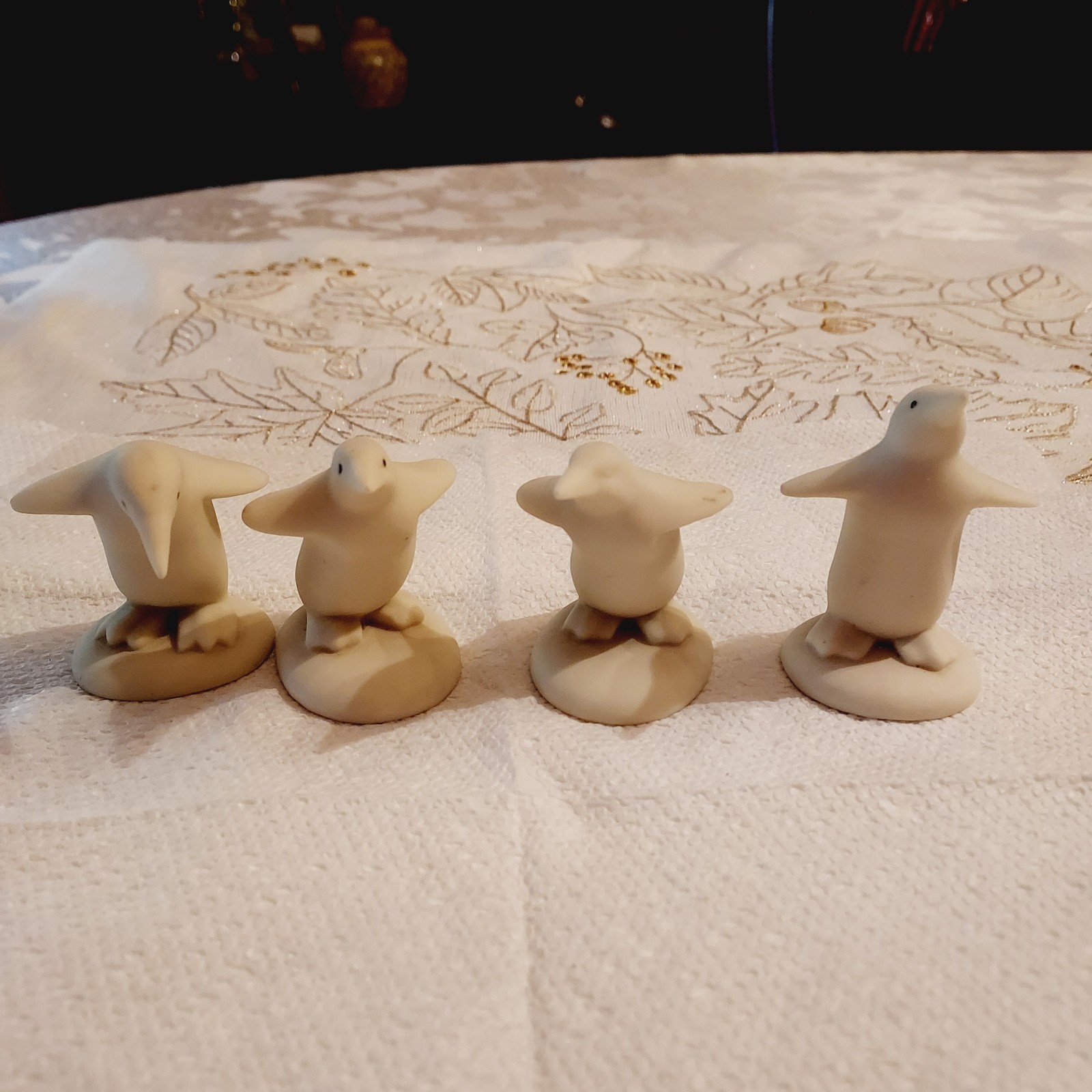 Vintage Dept 56 White Penguin Statue Christmas Village Decor Set of 4
