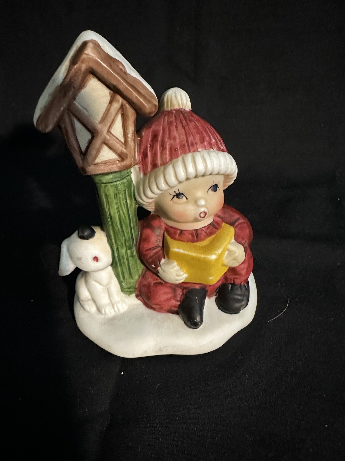 Vintage Boy And Dog Ceramic Village Figure. Nice Christmas Decoration. Very Cute