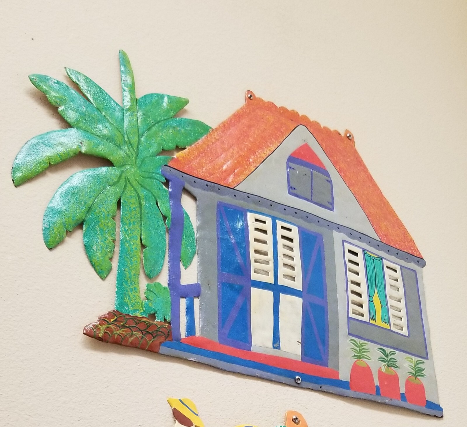 Tropical Indoor Outdoor Haitian Metal Gingerbread House @20″ X 15″–great shape!