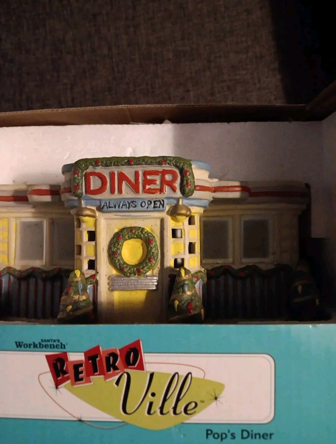 Retroville Pop’s Diner Lighted Village Building Retro Santa’s Workbench