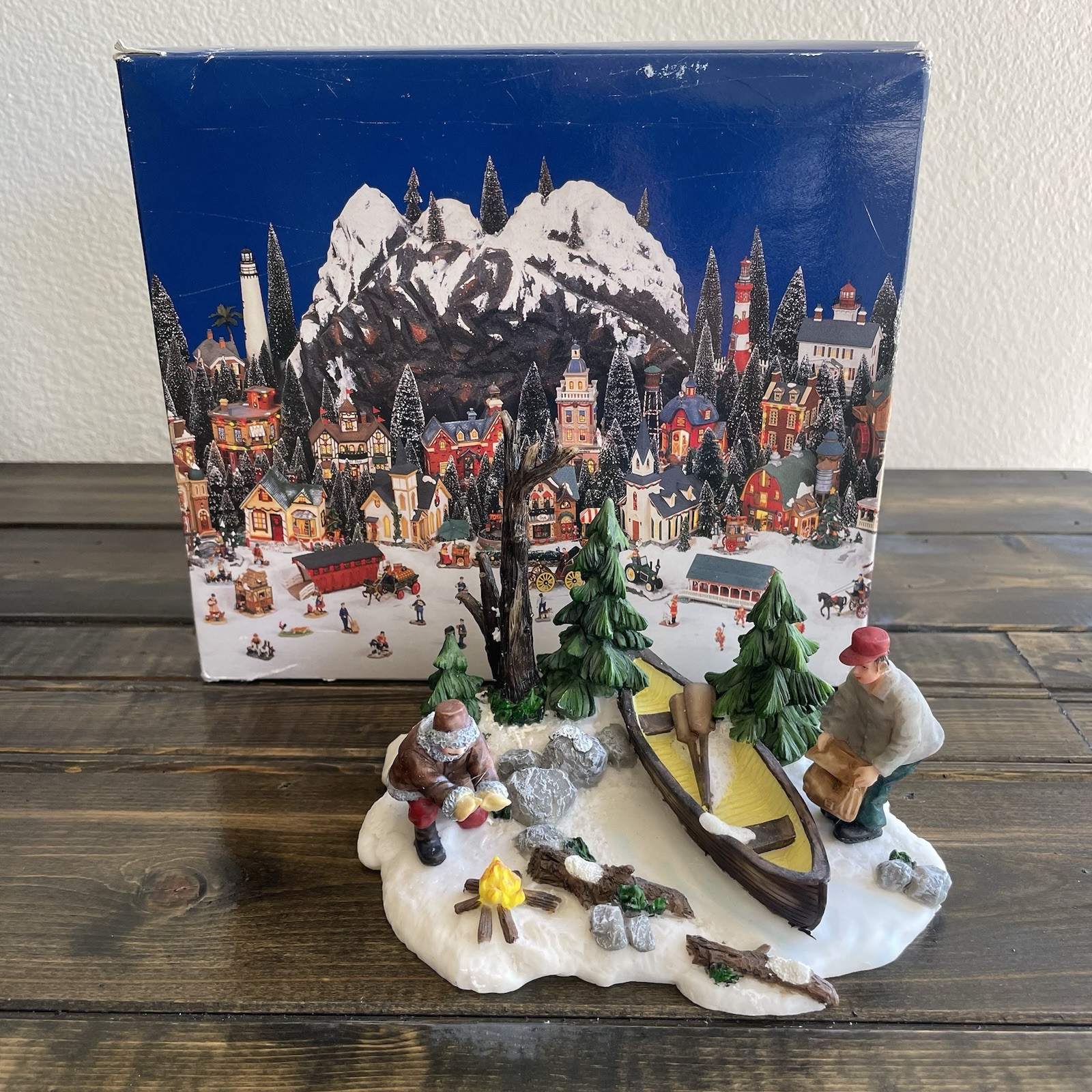 Heartland Valley Christmas Village Accessory Winter Camping Rowboat Campfire