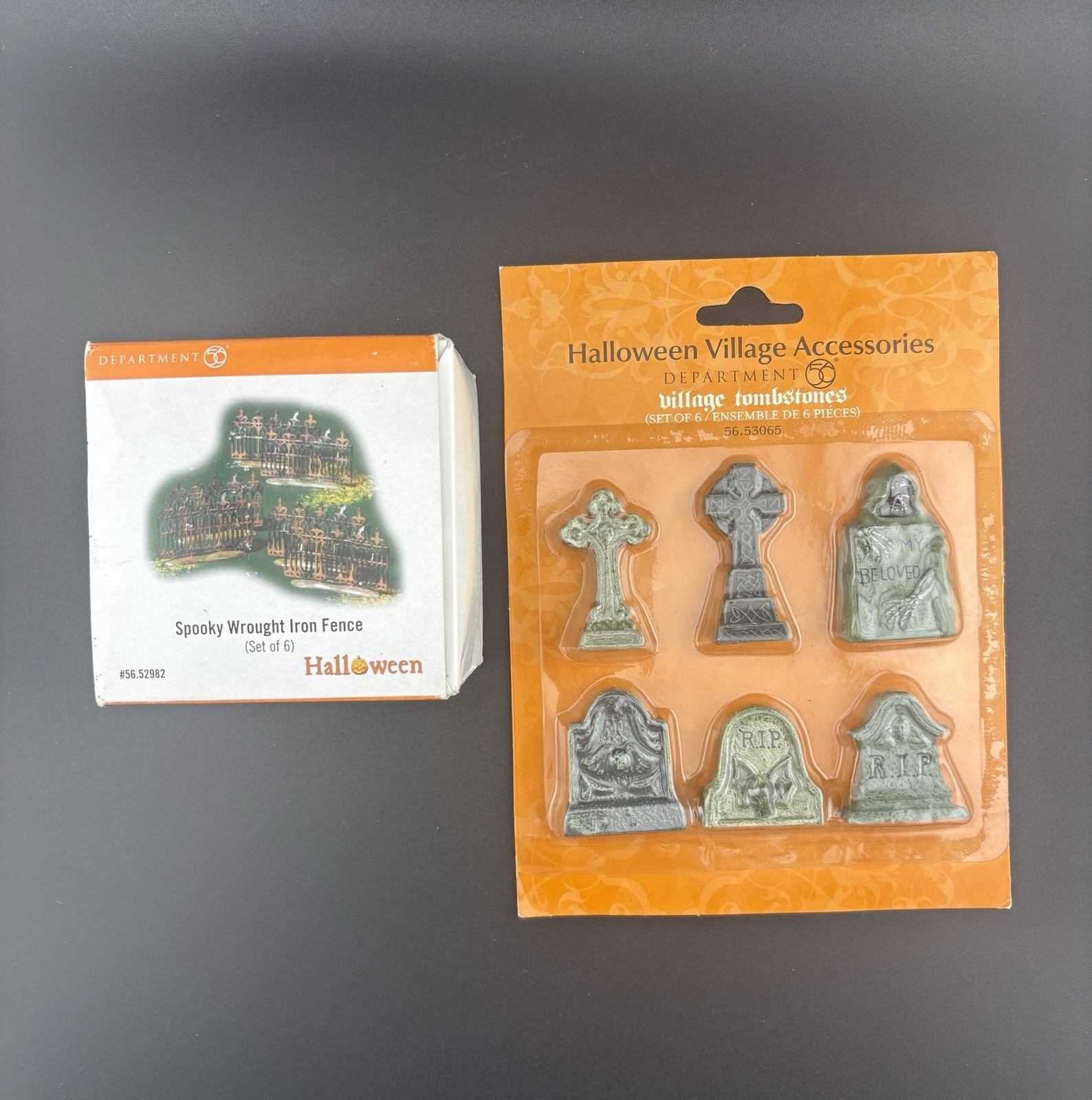 Department 56 Halloween Miniatures Tombstones & Wrought Iron Fence In Box