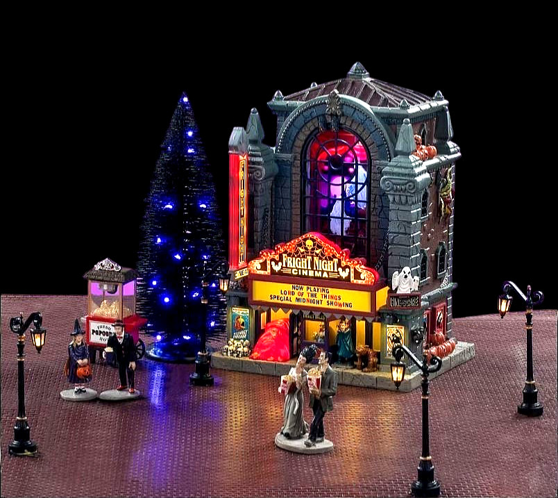 Lemax Spooky Town Fright Night Cinema Gift Set Movie Theater Halloween Village