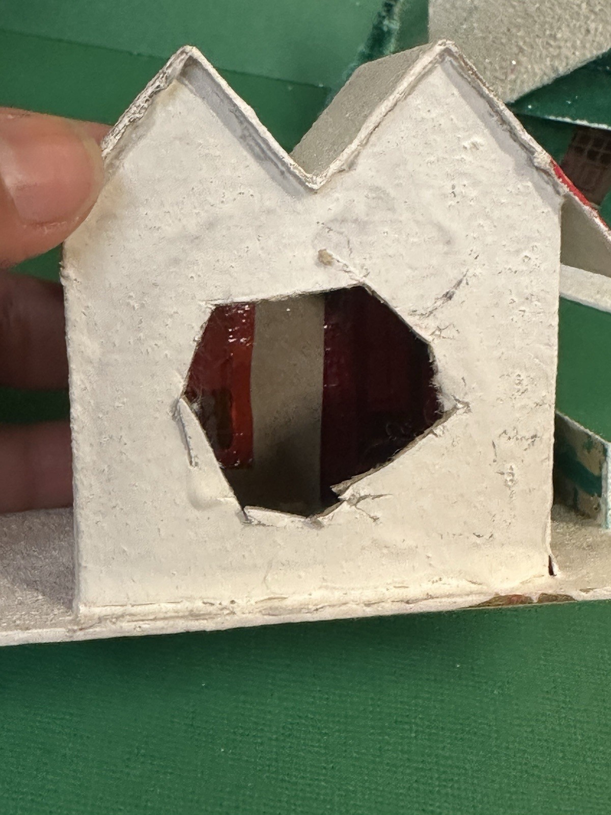 Vintage Christmas Putz House Lot Of 2 Japan Red White Green Village