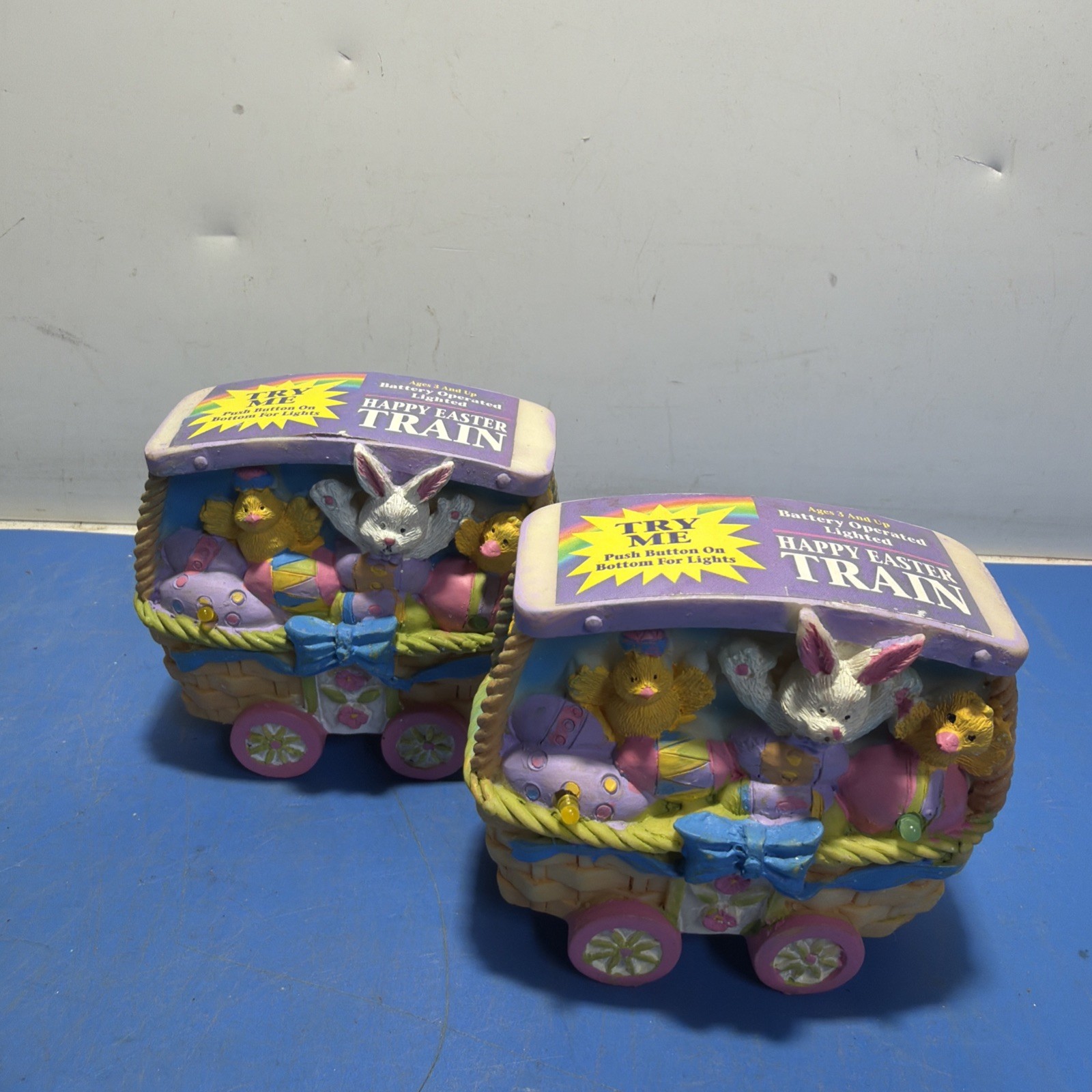 Lot of 6 Easter Spring Decor Figurines Bunny Egg Train Hollow Hollow 2003 Try Me