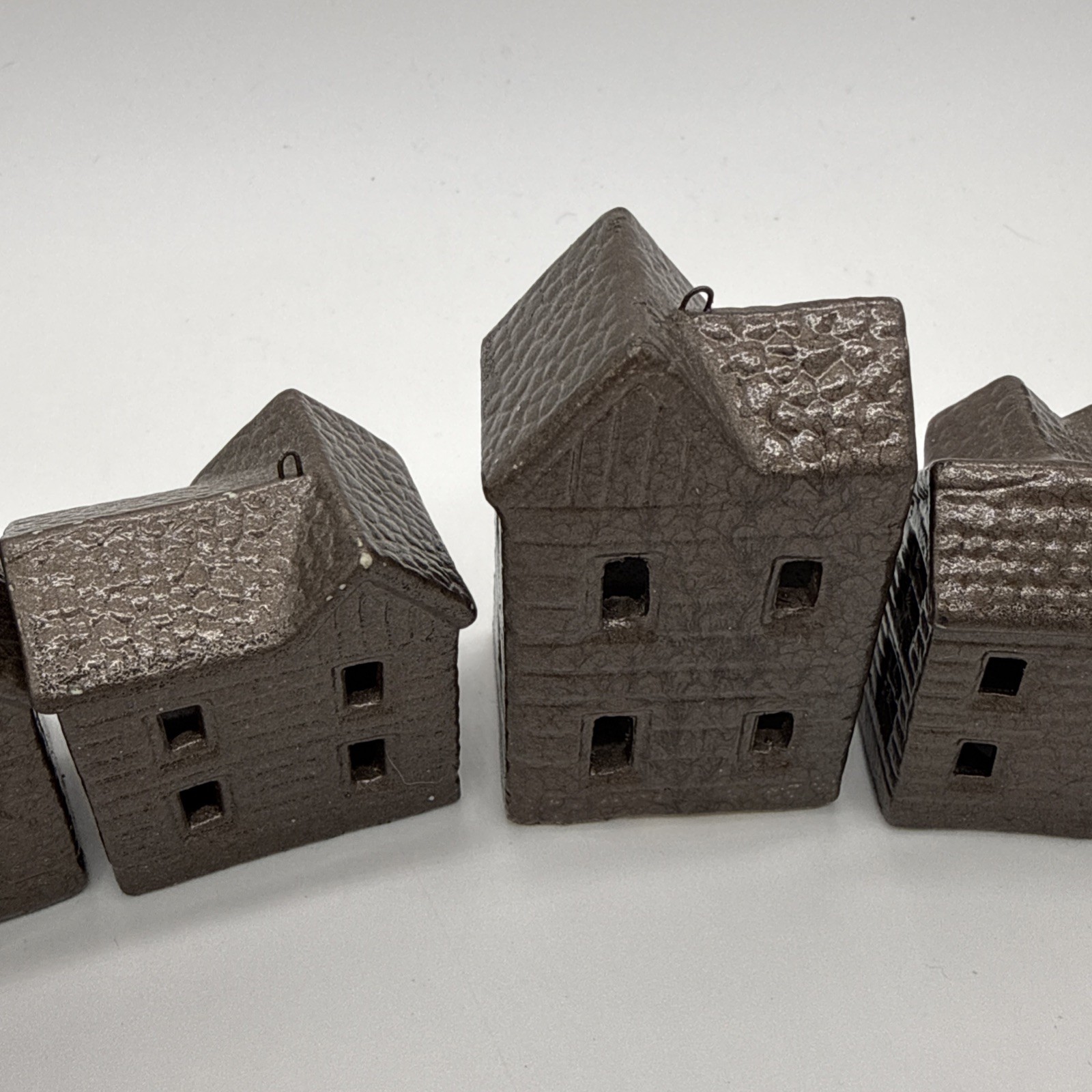Vintage Miniature Ceramic Victorian Houses Village Set of 6 Brown Hand Painted