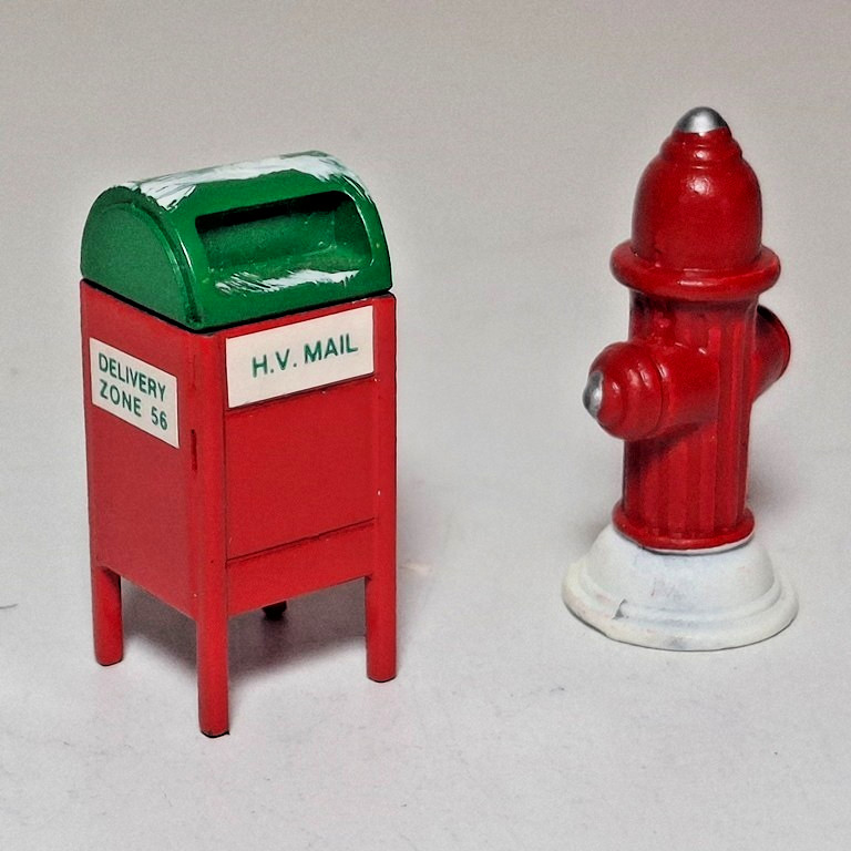 Dept 56 and Unbranded Christmas Village Signs, Mailbox, Fire Hydrant, Lot of 10