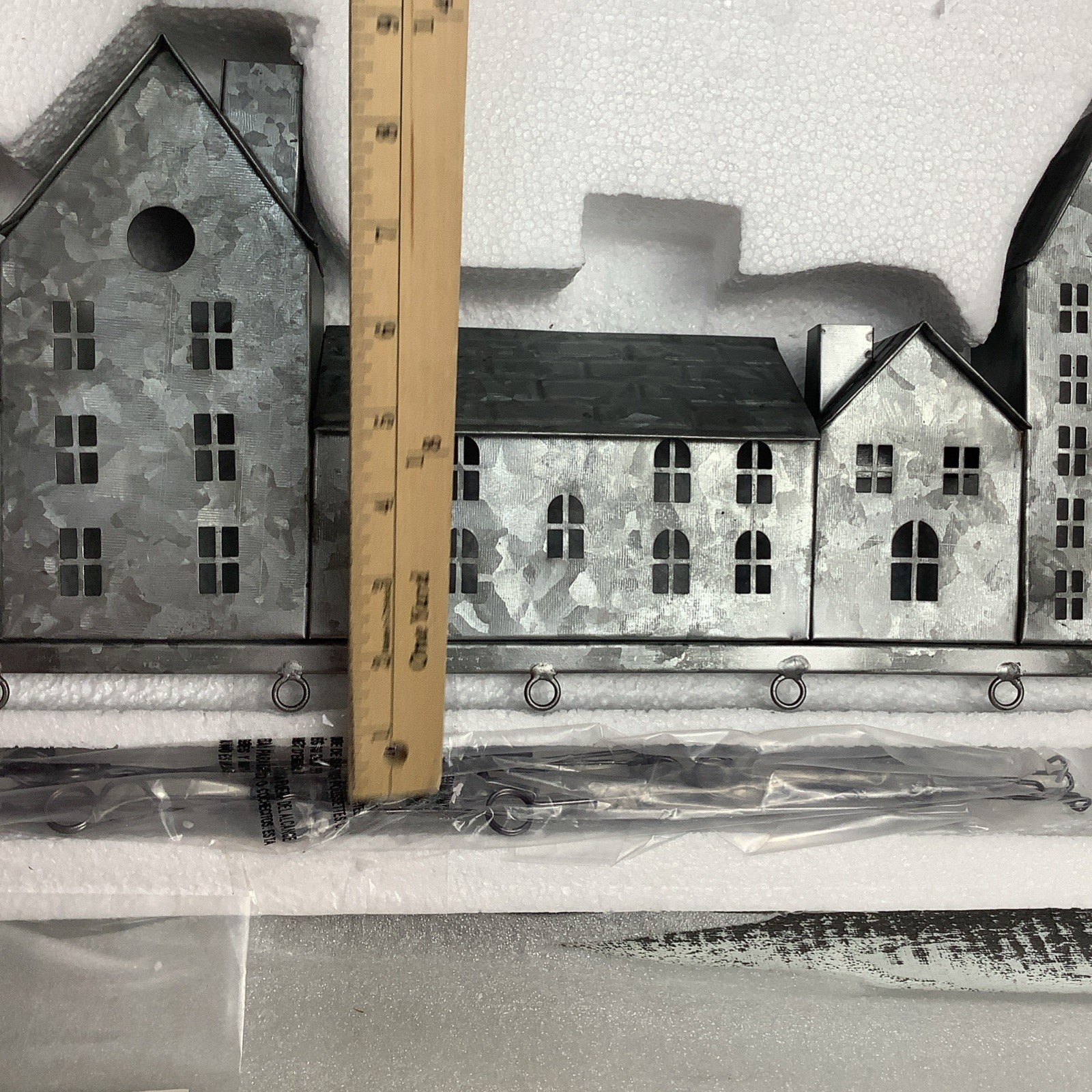Pottery Barn Row of Rustic Metal Houses Christmas Village Card Holder