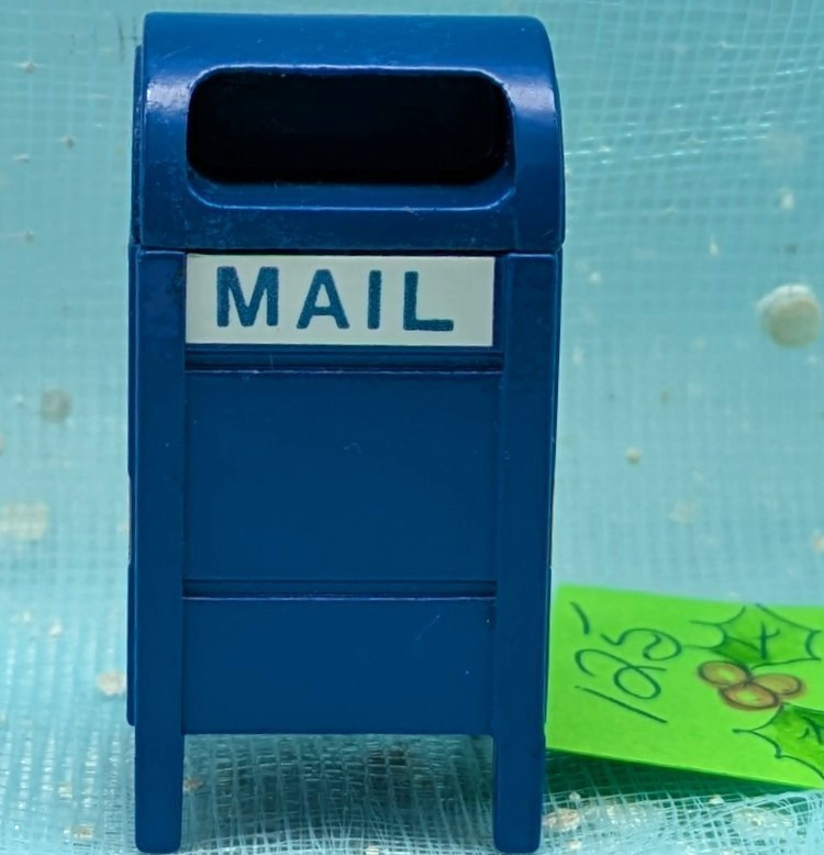 Blue Metal Mailbox 1 7/8″ tall Christmas Village Accessory NO BOX INV125