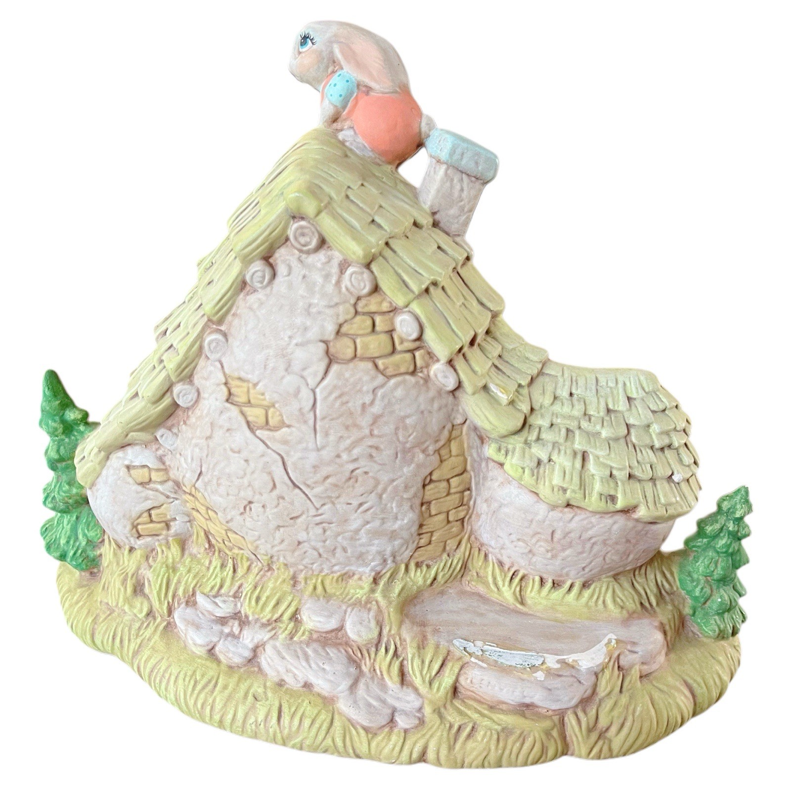 Vintage 1983 Ceramic Bunnyville Garden Cottage House 9.25 in Easter Spring Decor